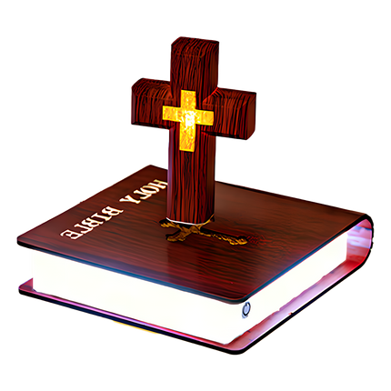 Levitating wooden cross and Bible ornament, a unique Christian gift for desk decor