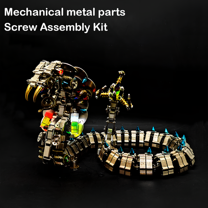 Steampunk Mechanical Cobra Screw Assembly Kit - A challenging fun toy for mechanics and DIY enthusiasts, this kit features mechanical metal parts for assembling a cobra with intricate gears, colorful components, and spiked scales. It’s a "screw assembly adventure", challenging you to craft a piece of mechanical artistry with precision, ideal for those who enjoy hands-on industrial design projects.