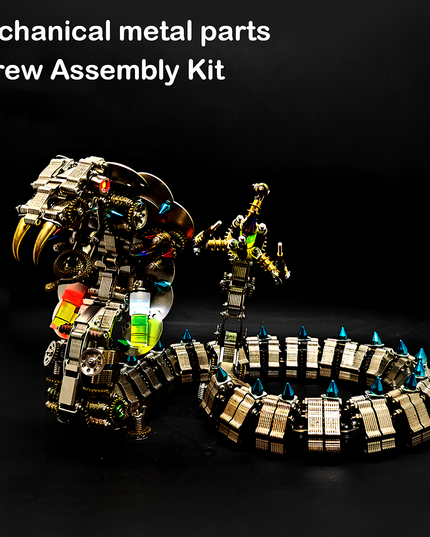 Steampunk Mechanical Cobra Screw Assembly Kit - A challenging fun toy for mechanics and DIY enthusiasts, this kit features mechanical metal parts for assembling a cobra with intricate gears, colorful components, and spiked scales. It’s a "screw assembly adventure", challenging you to craft a piece of mechanical artistry with precision, ideal for those who enjoy hands-on industrial design projects.