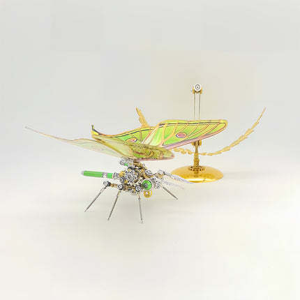 Assembled 3D puzzle metal kits - vivid emerald green steampunk moth metal model, creative DIY funny table craft with eye-spot wings & gear details