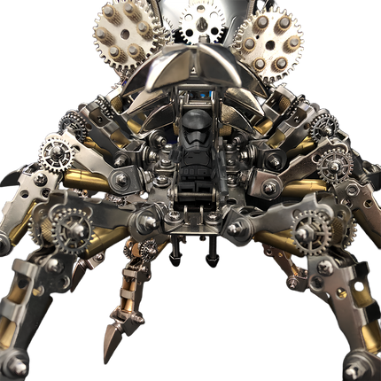  Close-up of a detailed steampunk spider metal model featuring a hidden pilot. This advanced DIY 3D puzzle from our Metal Kits collection is a fantastic "funny table" centerpiece and a must-have metal model for collectors of unique "table funny" art