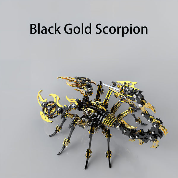 The 'Black Gold Scorpion' metal model, a luxurious DIY 3D puzzle with stunning black and gold accents. This premium Metal Kits collectible makes a magnificent and funny table centerpiece, showcasing intricate design and high-end craftsmanship.
