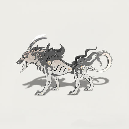 Silver Mythical Wolf 3D puzzle Metal Kit - A sleek fun toy for mythology and craft lovers, this DIY assembled table funny piece features a polished, intricate, and legendary mythical beast design. It invites you to craft a piece of mystery part by part, and the finished silver mythical wolf, with its elegant metallic sheen, becomes a refined desktop ornament, making it a sophisticated fun toy full of mythical charm.