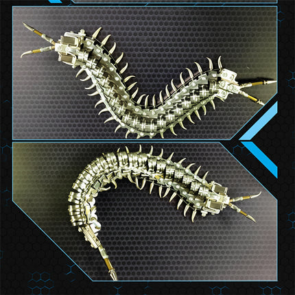  Articulated steampunk centipede metal model showing various flexible poses, a premium DIY 3D puzzle from Tablefunny metal kits for funny table aesthetic.