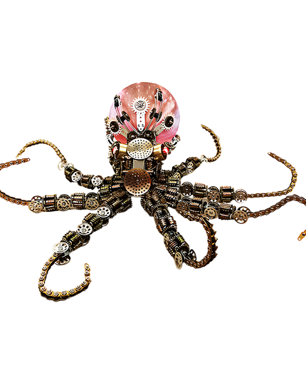 This Mechanical Octopus 3D puzzle Metal Kit features a steampunk design with a pink glass-like head and metal gears. It offers a challenging assembly experience, and the finished product, with its intricate mechanical details, serves as a unique focal point for your funny table, blending marine aesthetics with industrial art. Ideal for steampunk lovers and puzzle enthusiasts, it adds a distinctive mechanical charm to your space.