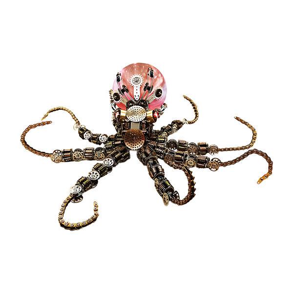 This Mechanical Octopus 3D puzzle Metal Kit features a steampunk design with a pink glass-like head and metal gears. It offers a challenging assembly experience, and the finished product, with its intricate mechanical details, serves as a unique focal point for your funny table, blending marine aesthetics with industrial art. Ideal for steampunk lovers and puzzle enthusiasts, it adds a distinctive mechanical charm to your space.