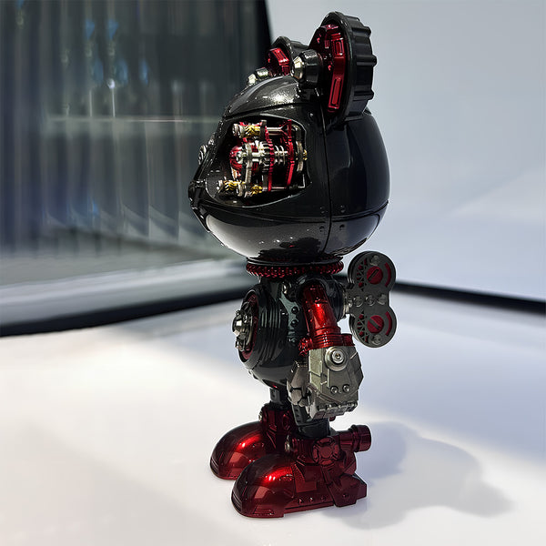 Exposed gears and mechanical joints reveal intricate details, blending futuristic aesthetics with trendy collectible appeal. Perfect for gaming desks, collectible displays, or tech-inspired workstations, this DIY metal assembly kit offers a fun desktop decoration solution.