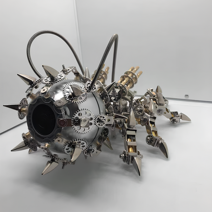 tablefunny Exclusive: Highly detailed mechanical monster metal model—assembled from DIY metal kits (gears, spikes, metal parts). Perfect as an engaging conversation starter for your desk. Shop our creative 3D puzzle creations here