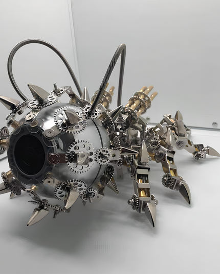tablefunny Exclusive: Highly detailed mechanical monster metal model—assembled from DIY metal kits (gears, spikes, metal parts). Perfect as an engaging conversation starter for your desk. Shop our creative 3D puzzle creations here