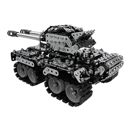 A sleek combat tank metal model featuring a rotating turret and precision tracks. This DIY assembly kit exemplifies our precision metal kits, serving as a powerful and engaging tabletop display. Dive into building your own metal model masterpiece.