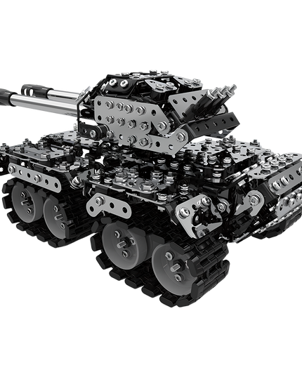 A sleek combat tank metal model featuring a rotating turret and precision tracks. This DIY assembly kit exemplifies our precision metal kits, serving as a powerful and engaging tabletop display. Dive into building your own metal model masterpiece.