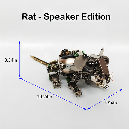 Steampunk Mechanical Rat 3D Puzzle Metal Kit (Speaker Edition) - An innovative DIY project for mechanics and tech-art enthusiasts, this self-assembled creation presents a mechanical rat with metallic components, intricate gear-driven mechanisms, and a speaker-integrated design. With dimensions of 10.24in × 3.94in × 3.54in, it’s a desk-worthy piece that blends engineering precision, artistic creativity, and functional design, ideal for those seeking a unique, multi-functional build and a distinctive display.