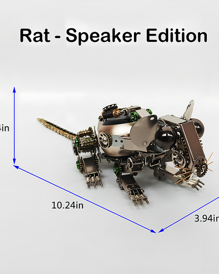 Steampunk Mechanical Rat 3D Puzzle Metal Kit (Speaker Edition) - An innovative DIY project for mechanics and tech-art enthusiasts, this self-assembled creation presents a mechanical rat with metallic components, intricate gear-driven mechanisms, and a speaker-integrated design. With dimensions of 10.24in × 3.94in × 3.54in, it’s a desk-worthy piece that blends engineering precision, artistic creativity, and functional design, ideal for those seeking a unique, multi-functional build and a distinctive display.