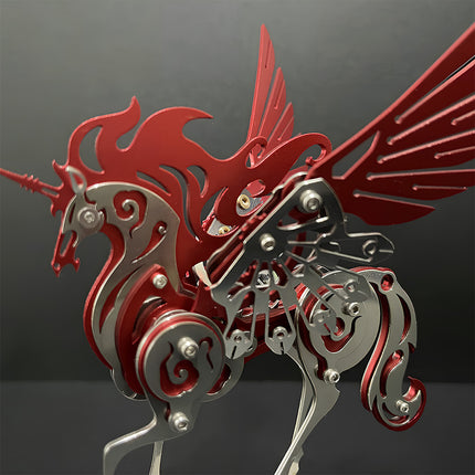 Striking Red & Polished Silver Intricate Pegasus 3D Puzzle Metal Kits - Bold DIY Metal Model as Dramatic Funny Table Centerpiece