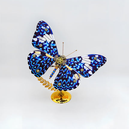 Dichorragia nesimachus-style mechanical butterfly DIY 3D puzzle metal kits - engaging bionic assembly craft with vivid patterned wings, finished as luxurious funny table decor for living rooms/boutiques, featuring diamond accents & intricate gearwork