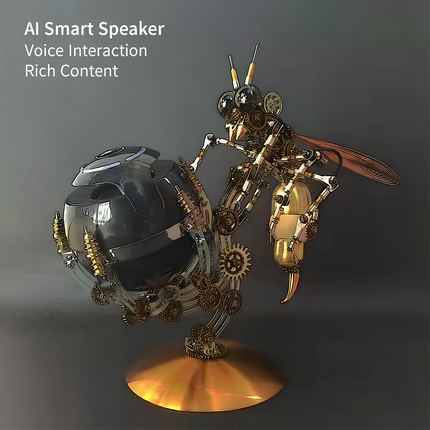 Steampunk Mechanical Wasp AI Smart Speaker 3D Puzzle Metal Kit (Voice Interaction Design) - A revolutionary DIY toy for tech lovers, mechanics, and steampunk enthusiasts, this self-assembled piece integrates an AI smart speaker with a mechanical wasp design, featuring voice interaction, rich content access, and intricate steampunk elements like gears, metallic limbs, and wing structures. It embodies the fusion of cutting-edge AI technology and retro-futuristic steampunk art.