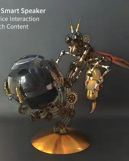 Steampunk Mechanical Wasp AI Smart Speaker 3D Puzzle Metal Kit (Voice Interaction Design) - A revolutionary DIY toy for tech lovers, mechanics, and steampunk enthusiasts, this self-assembled piece integrates an AI smart speaker with a mechanical wasp design, featuring voice interaction, rich content access, and intricate steampunk elements like gears, metallic limbs, and wing structures. It embodies the fusion of cutting-edge AI technology and retro-futuristic steampunk art.