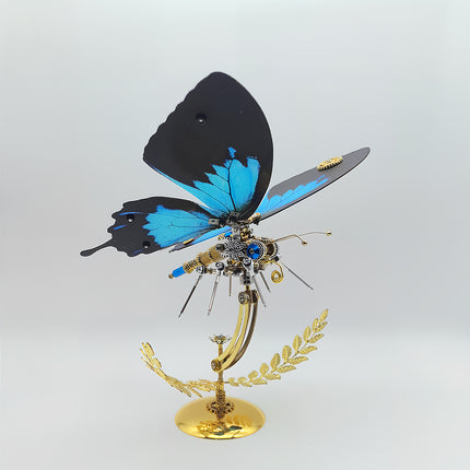 Funny table centerpiece - finished DIY 3D puzzle metal model (steampunk butterfly) from metal kits, decorative mechanical insect for home/office