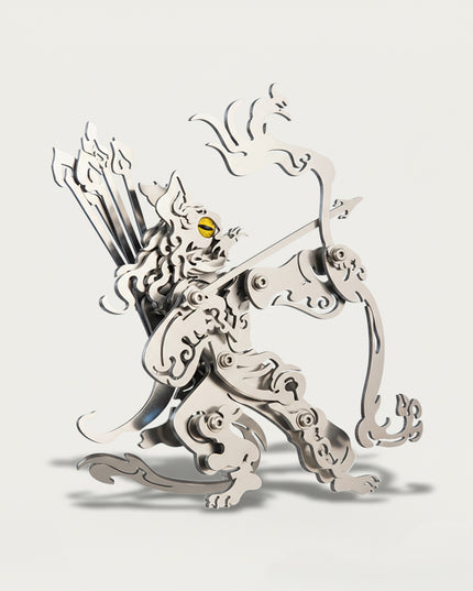 Mythical archer 3D puzzle Metal Kits - DIY assembled funny table metal model, featuring fun and challenging assembly, unique mythical design, and exquisite metal craftsmanship for artistic desktop decoration