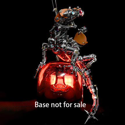  Steampunk lizard mech metal model sitting on a glowing red base (base not for sale), a complex 3D puzzle for mechanical steampunk enthusiasts.