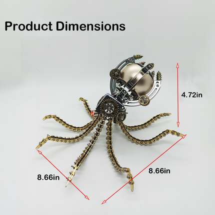 Steampunk Mechanical Octopus 3D Puzzle Metal Kit (Dimension-Defined Desk Lamp Style) - A precise fun toy for mechanics and design lovers, this DIY-assembled piece features a mechanical octopus desk lamp. It showcases intricate gears, articulated chain-like tentacles, and a metallic lamp head, challenging you to craft a dimensionally accurate piece of functional artistry with precision. Ideal for those who appreciate industrial design with clear, measurable craftsmanship and multi-purpose utility.