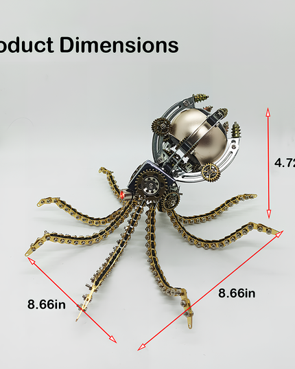 Steampunk Mechanical Octopus 3D Puzzle Metal Kit (Dimension-Defined Desk Lamp Style) - A precise fun toy for mechanics and design lovers, this DIY-assembled piece features a mechanical octopus desk lamp. It showcases intricate gears, articulated chain-like tentacles, and a metallic lamp head, challenging you to craft a dimensionally accurate piece of functional artistry with precision. Ideal for those who appreciate industrial design with clear, measurable craftsmanship and multi-purpose utility.