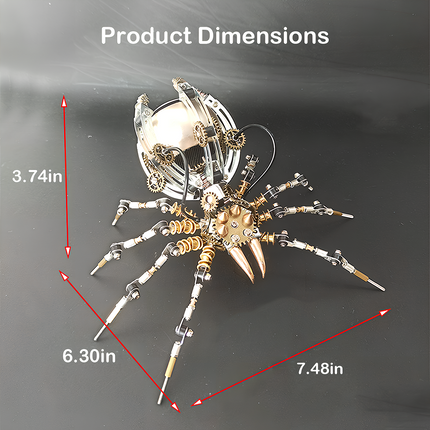 Mechanical Spider 3D Puzzle Metal Kit A precise fun toy for mechanics and design lovers, this DIY-assembled piece features a speaker-style mechanical spider with dimensions of 7.48in (length) × 6.30in (width) × 4in (height). It showcases intricate gears, metallic limbs, and a speaker-inspired body, challenging you to craft a dimensionally accurate piece of artistry with precision. Ideal for collectors of mechanical models and those who appreciate industrial design with clear, measurable craftsmanship.