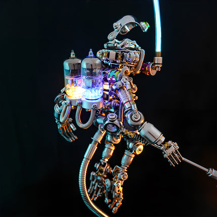 Collector edition built from 3D puzzle metal kits, highlighting a futuristic warrior design with glowing lights and metal parts.
