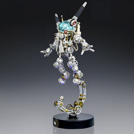 Finished collectible masterpiece built from 3D puzzle metal kits, showcasing an artistic space explorer design for desktop decoration.