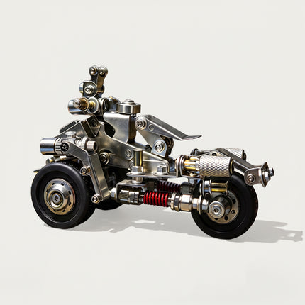Isolated metal model of a futuristic vehicle crafted from advanced 3D puzzle metal kits for collectors.