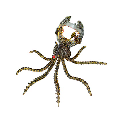 Steampunk Mechanical Octopus 3D Puzzle Metal Kit (Luminous Head Design) - A captivating fun toy for mechanics and art lovers, this DIY-assembled piece features a mechanical octopus with a glowing head, intricate gears, and articulated, chain-like tentacles. It embodies "a fusion of marine mystery and steampunk ingenuity", challenging you to craft a luminous piece of underwater artistry with precision.