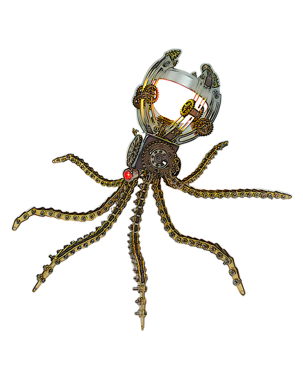 Steampunk Mechanical Octopus 3D Puzzle Metal Kit (Luminous Head Design) - A captivating fun toy for mechanics and art lovers, this DIY-assembled piece features a mechanical octopus with a glowing head, intricate gears, and articulated, chain-like tentacles. It embodies "a fusion of marine mystery and steampunk ingenuity", challenging you to craft a luminous piece of underwater artistry with precision.