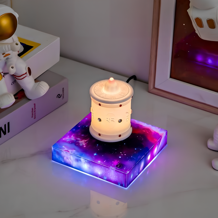 Detailed view of the magnetic levitation aroma diffuser with a starry base, creating a mysterious and fragrant atmosphere on a desk