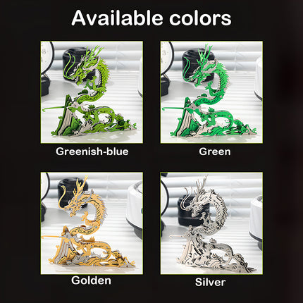 Available colors for the steampunk dragon metal model 3D puzzle: Greenish-blue, Green, Golden, and Silver, showcasing a versatile range of mechanical steampunk puzzles and decorative Metal Kits.