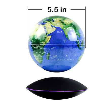 Magnetic levitation globe with base, a captivating educational and decorative piece perfect for any interesting desk or office table. Globe diameter: 5.5 inches.