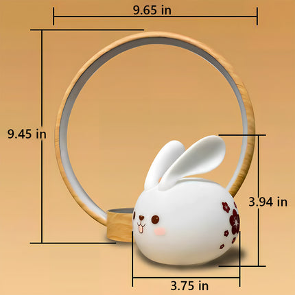 Magnetic Levitation Floating Rabbit Lamp with Wooden LED Halo (24.5×24.1 cm), Supports 360° Rotation, Includes 9.5×10 cm Rabbit-Shaped Decorative Piece