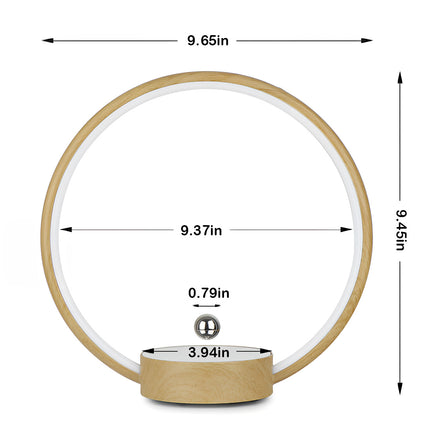 Dimensions of the wood grain magnetic levitation ring light: 9.45in height, 9.37in inner diameter, 3.94in base diameter, 0.79in sphere diameter