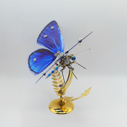 Exquisite 3D puzzle metal kits of gem-adorned mechanical butterfly - finished diy funny table ornament perfect for home decor, collection display & premium craft presents, featuring glossy blue wings & delicate gearwork