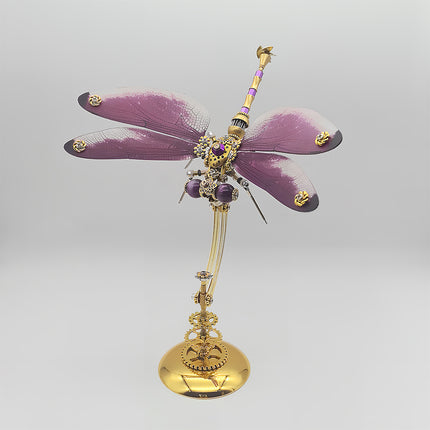 Funny Table Decorative Showpiece - 3D Puzzle Metal Kits DIY Steampunk Dragonfly Metal Model: Gilded Gear Base, Iridescent Purple Wings & Intricate Mechanical Accents