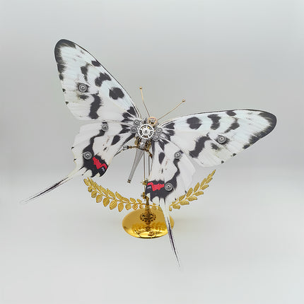 Workstation funny table ornament - finished DIY 3D puzzle metal model (long-tailed steampunk butterfly) from metal kits, decorative mechanical insect for office desk