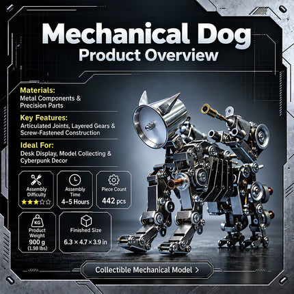 Tablefunny Mechanical Dog 3D Metal Model Kit – 442PCS DIY Assembly Puzzle