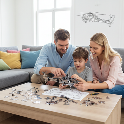 Table Funny Mechanical Helicopter 3D Metal Puzzle Kit for Family - An engaging project for aviation lovers, engineering enthusiasts, and family bonding seekers, this creation from Table Funny presents a mechanical helicopter with metallic components, interactive structural mechanisms, and educational aviation styling, highlighted by collaborative assembly process and detailed instruction manual. It’s a rewarding Table Funny family build experience that merges shared exploration, mechanical cognition