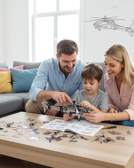 Table Funny Mechanical Helicopter 3D Metal Puzzle Kit for Family - An engaging project for aviation lovers, engineering enthusiasts, and family bonding seekers, this creation from Table Funny presents a mechanical helicopter with metallic components, interactive structural mechanisms, and educational aviation styling, highlighted by collaborative assembly process and detailed instruction manual. It’s a rewarding Table Funny family build experience that merges shared exploration, mechanical cognition