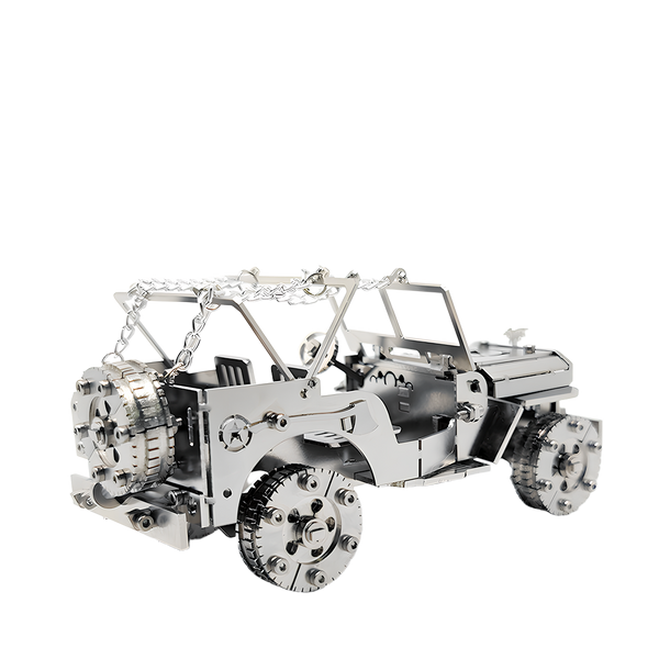  Rear view of a detailed Jeep Metal Kits, a engaging DIY 3D puzzle. This metal model is a great addition to any funny table collection.