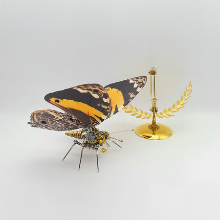 Assembled 3D puzzle metal kits - intricate black-orange steampunk butterfly metal model, creative DIY funny table craft with mechanical details