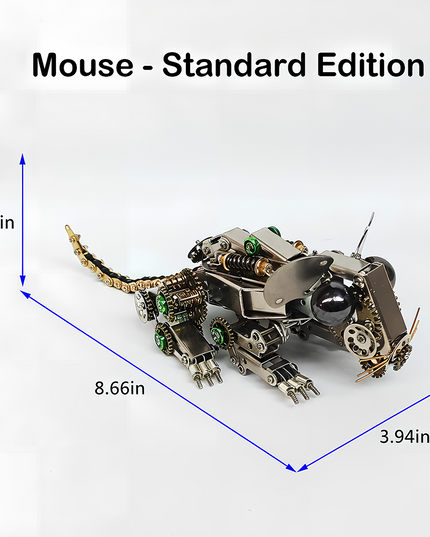 Steampunk Mechanical Mouse 3D Puzzle Metal Kit (Standard Edition) - A classic DIY project from Table Funny for mechanics and steampunk enthusiasts, this self-assembled creation presents a mechanical mouse with metallic components, intricate gear-driven mechanisms, and vintage-inspired design. It’s a desk-worthy Table Funny signature piece that blends engineering precision with artistic creativity, ideal for those seeking a traditional build and a distinctive display.