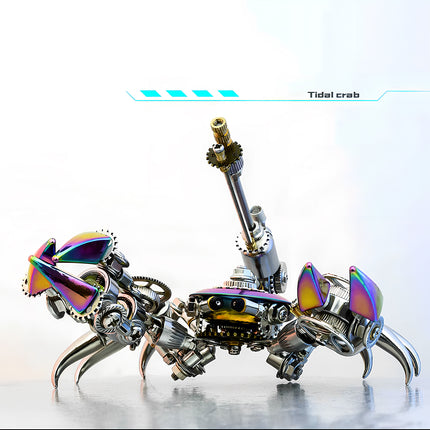 Tidal crab mechanical metal model with vibrant iridescent accents, a unique 3D puzzle metal kit for steampunk and mechanical enthusiasts.