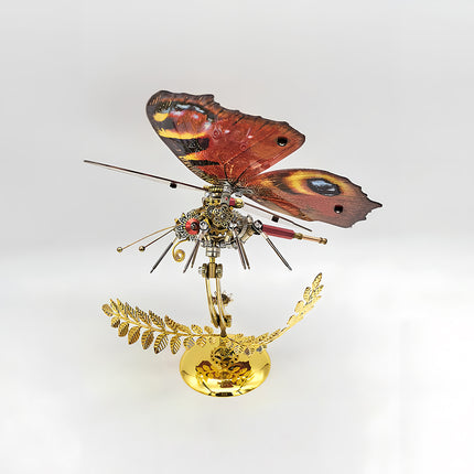 Dynamic steampunk puzzle butterfly metal model, a sophisticated 3D puzzle Metal Kit showcasing intricate mechanical steampunk engineering and design.
