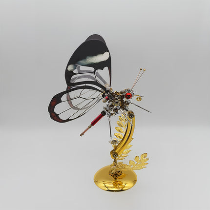 Edgy 3D puzzle metal model of mechanical insect - diy craft kit with rewarding building fun, finished as striking funny table ornament with transparent wings & gear details, perfect for steampunk-inspired decor