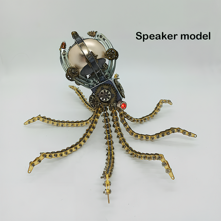 Steampunk Mechanical Octopus Speaker 3D Puzzle Metal Kit - A innovative fun toy for mechanics, design lovers, and audio enthusiasts, this DIY-assembled piece combines a mechanical octopus with a speaker. It features intricate gears, articulated chain-like tentacles, and a metallic speaker unit, serving as both an artistic decor and a functional audio device. It embodies "a fusion of steampunk artistry and audio technology", challenging you to craft a multi-functional piece of sonic artistry with precision.